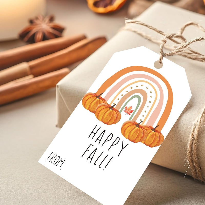 HandEasy 50 Pcs Fall Gift Tags, 2.1"×3.5" Autumn Bohemian Rainbow Thank You Gift Tags for Party Favors, Pumpkin Thanksgiving Gifts Tags for Party Favor - B11 - Image 1